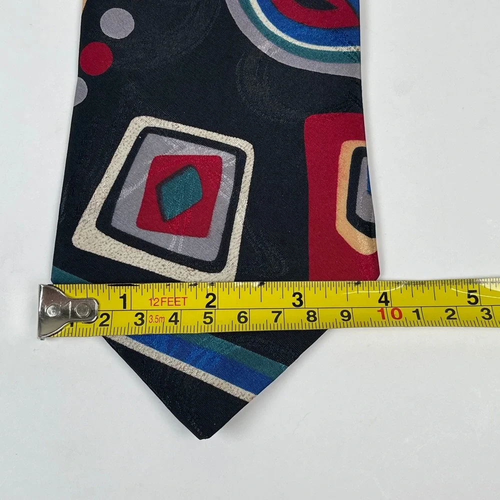 Vintage Haggar Necktie Tie Black Geometric Abstract Pattern Art Deco 90s